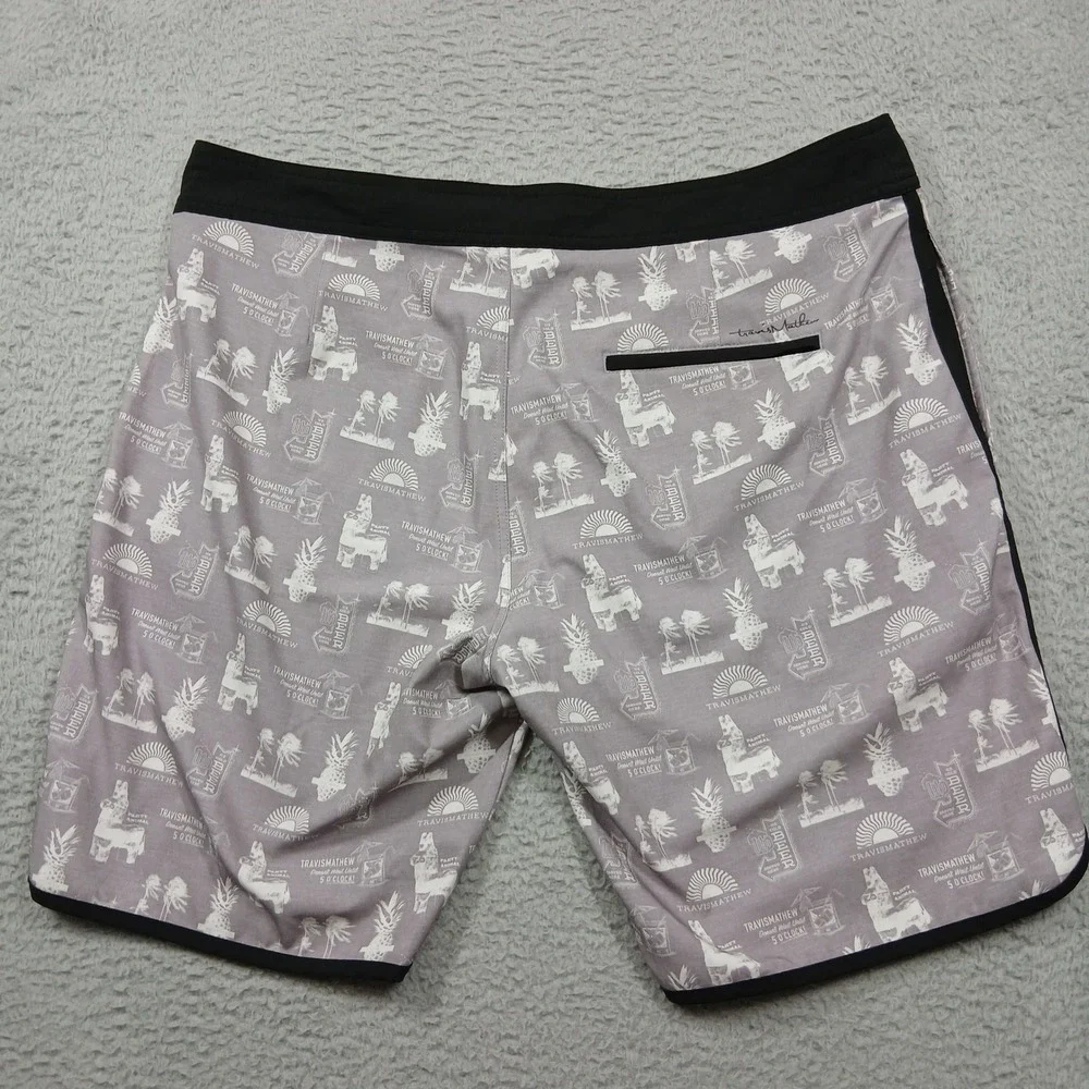 TravisMathew Board Shorts Men's XL Gray Print Swim Trunks Golf Surf‎ Activewear